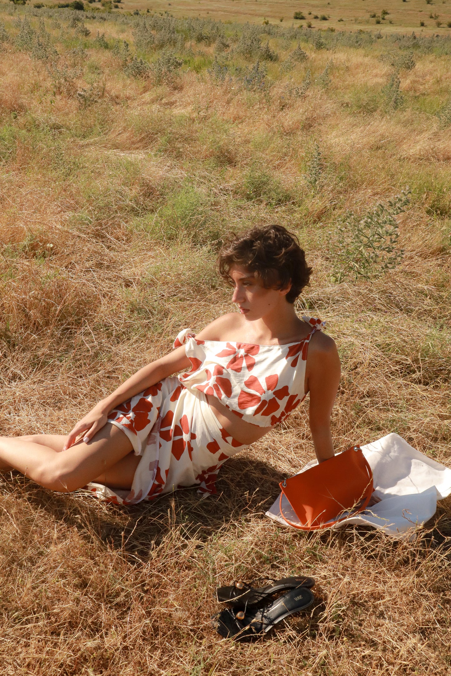 Orange flowers print pareo and top