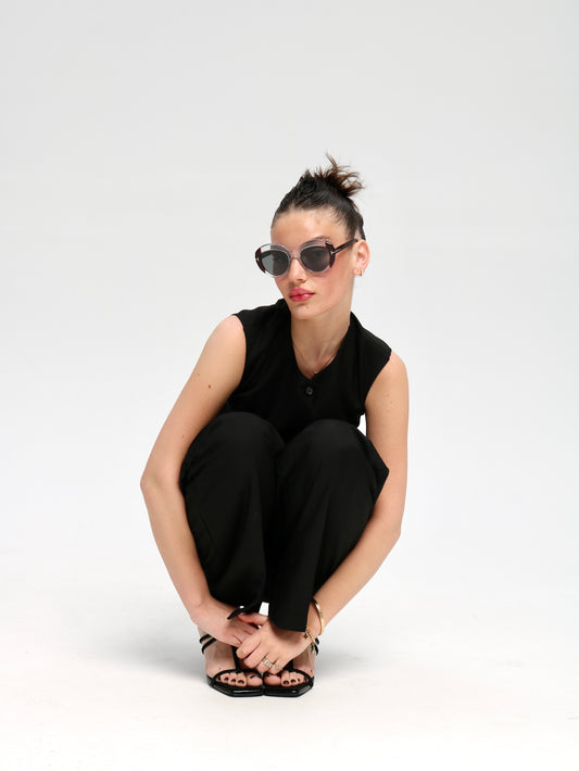 შავი სამეული შორტით და შარვლით/Black set with shorts and pants