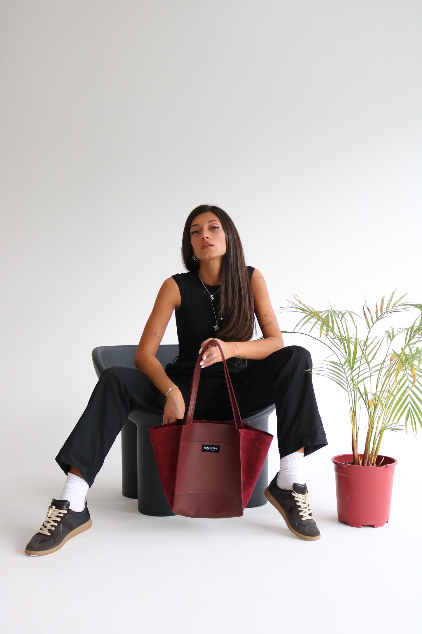 Tote ჩანთა-ეკო-ტყავის და ეკო-ზამშის კომბინაცია/Tote bag-eco-Leather and eco-suede combination