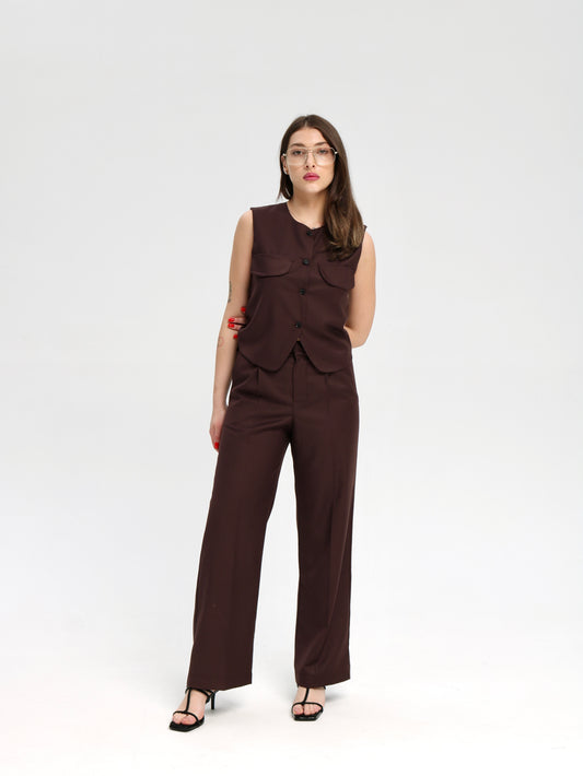მუქი ყავისფერი ორეული შარვლით/Dark brown set with pants