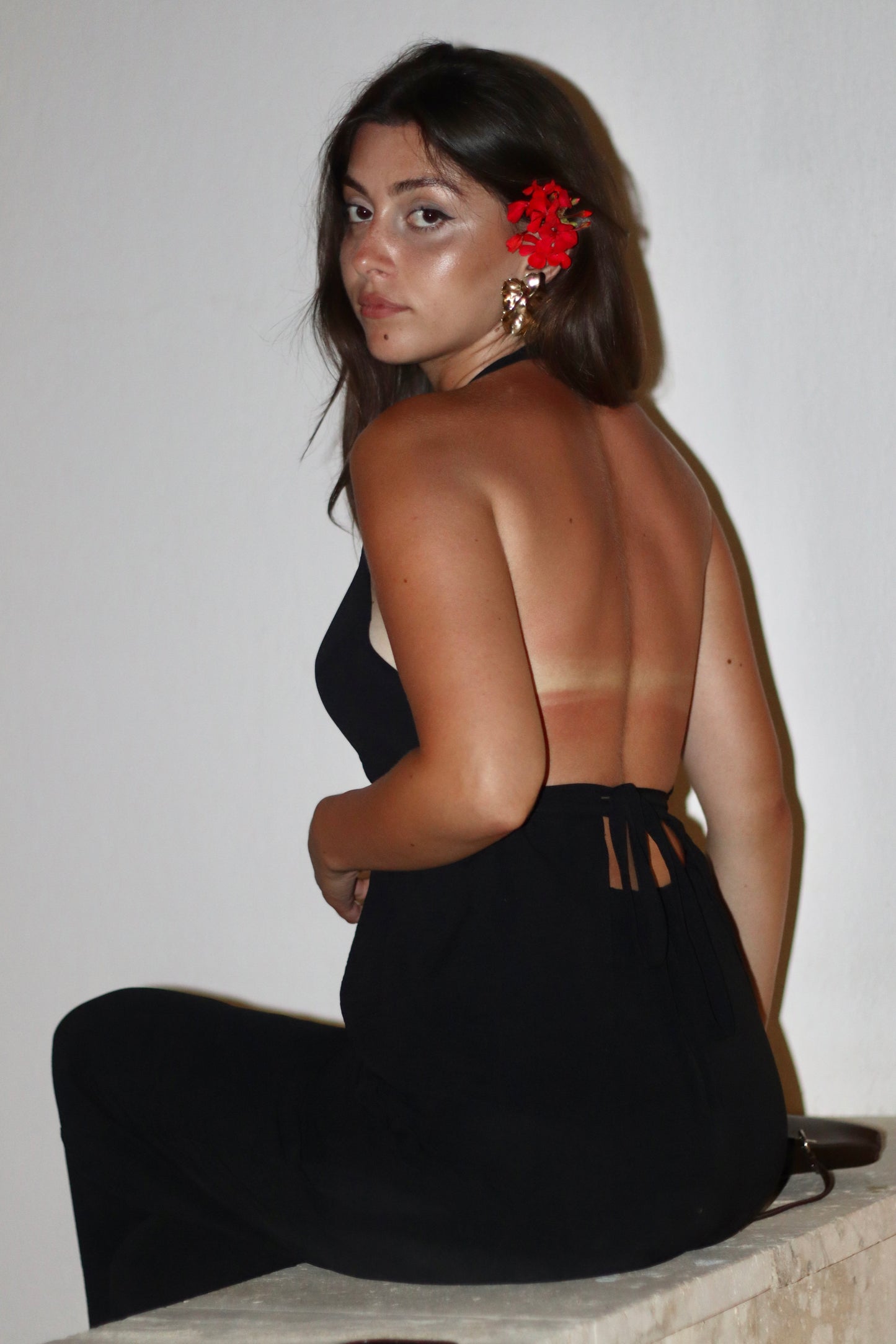 შავი ტილოს შარვალი და ტოპი/Black canva pants and top