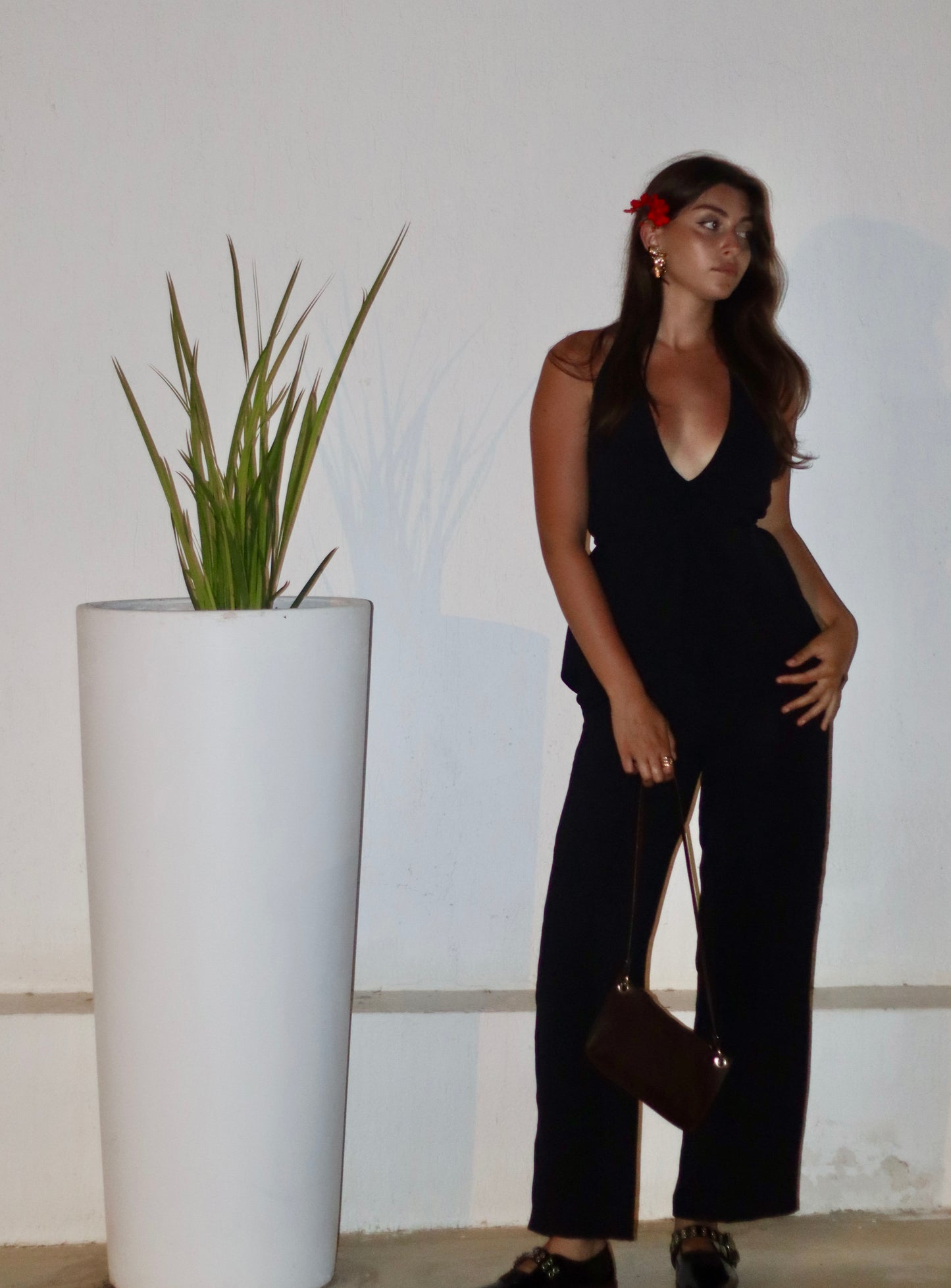 შავი ტილოს შარვალი და ტოპი/Black canva pants and top