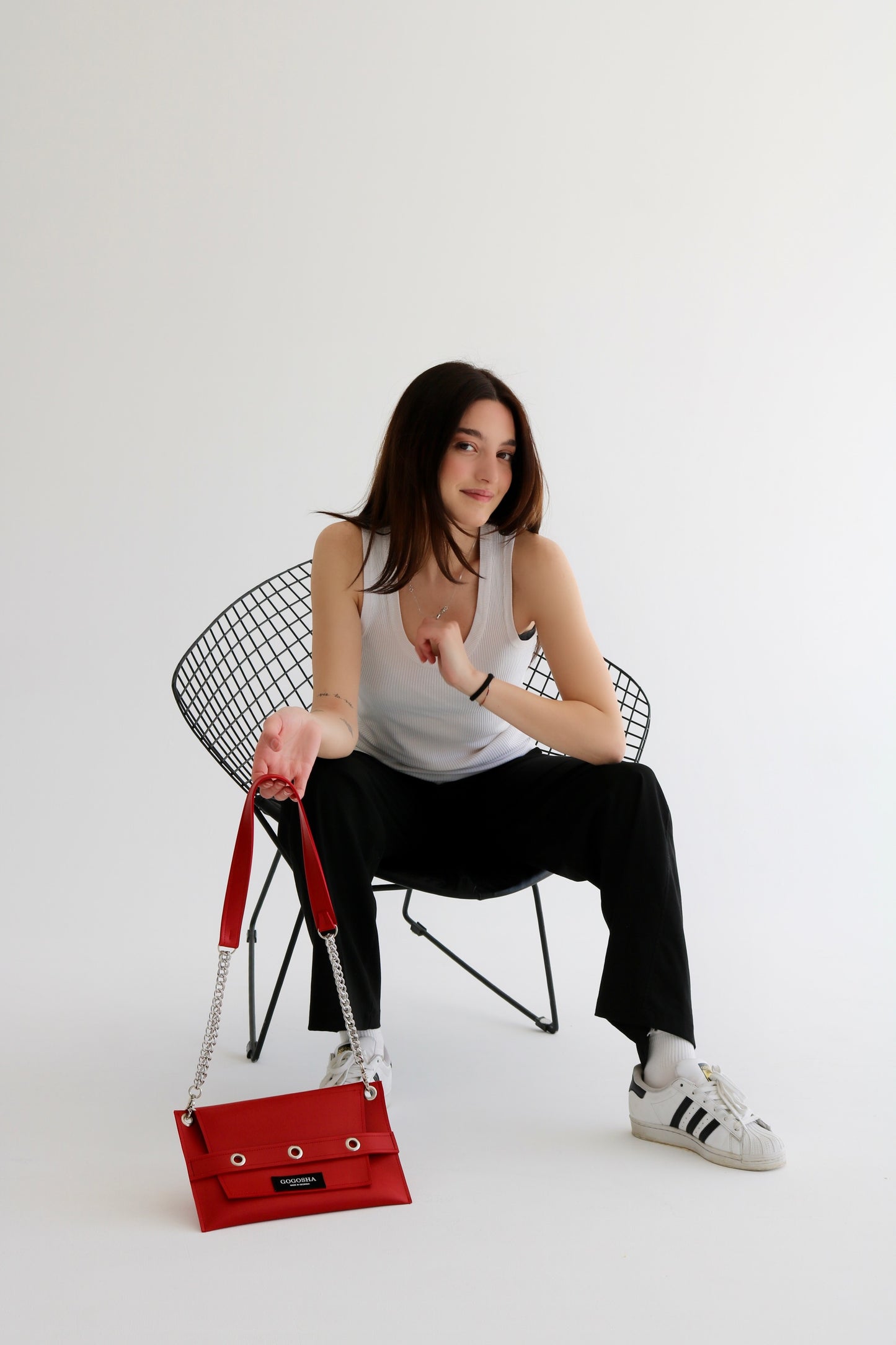 წითელი პატარა მეტალებიანი ჩანთა “Elly”/Red small size metal bag “Elly”