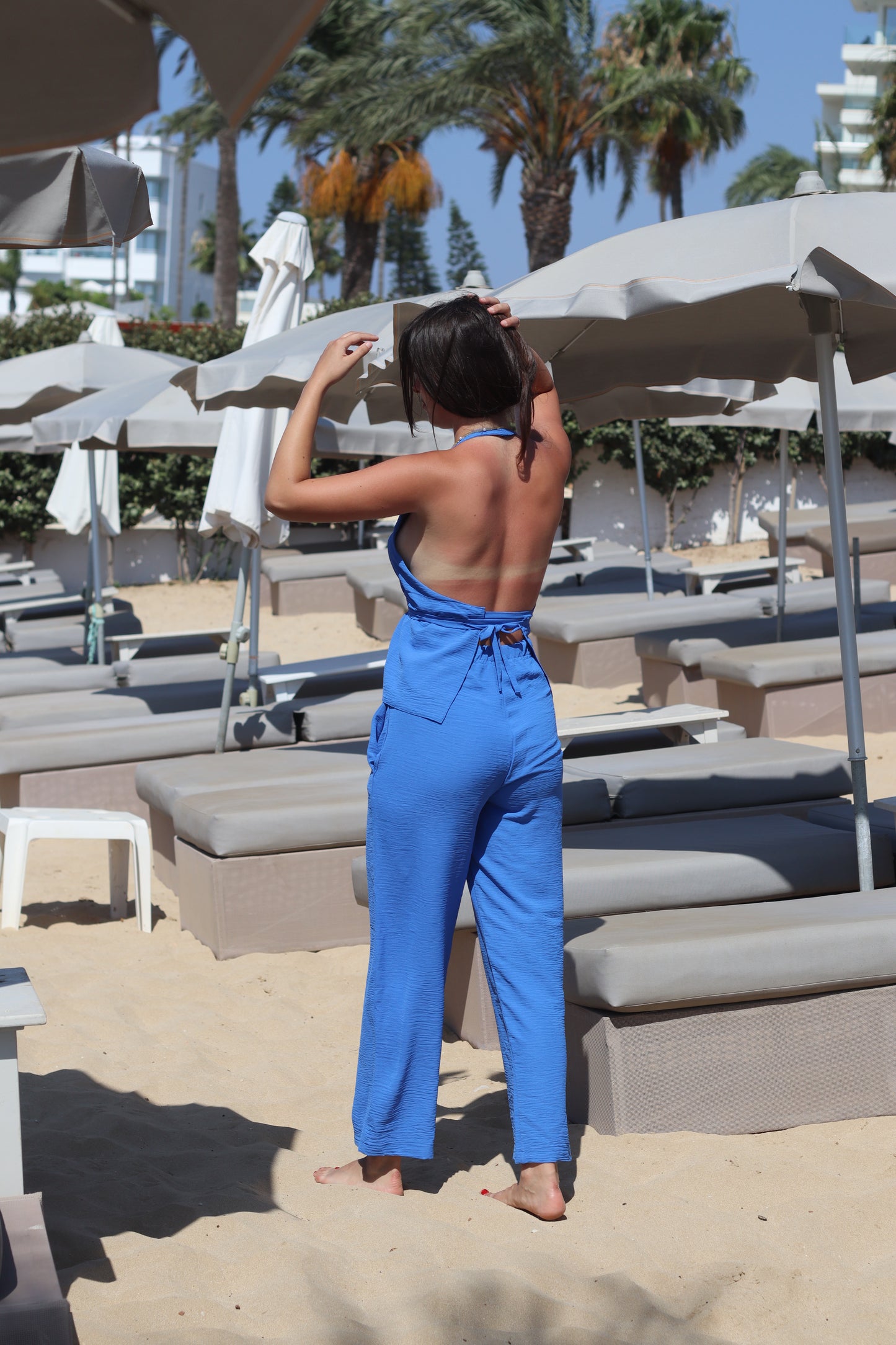 ლურჯი ტილოს ორეული (შარვალი და ტოპი)/ Blue canvas set (Pants and top)