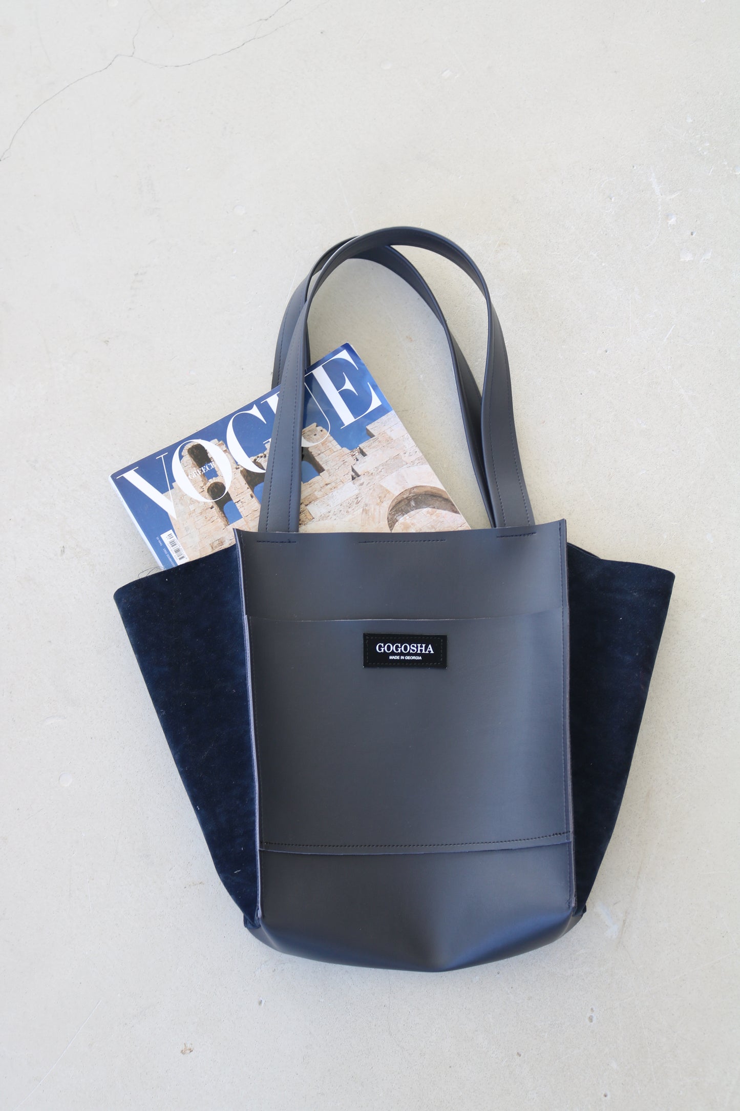 Tote ჩანთა-ეკო-ტყავის და ეკო-ზამშის კომბინაცია/Tote bag-eco-Leather and eco-suede combination