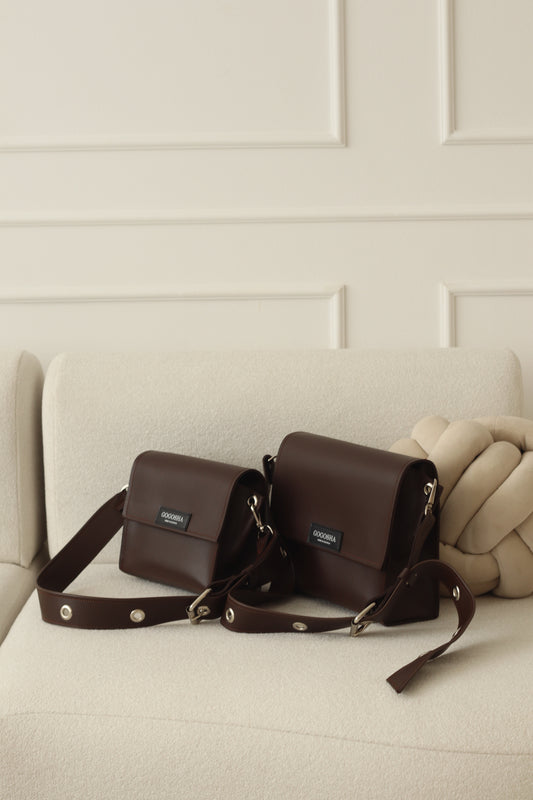 მუქი ყავისფერი Mia-ს მოდელი (დიდი და პატარა)/ Dark brown Mia bag(Big and small)
