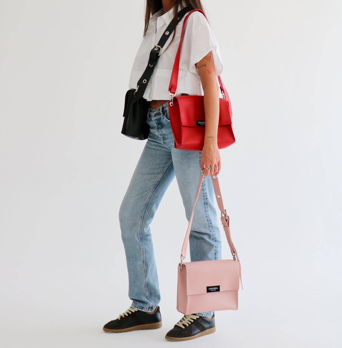 ღია ვარდისფერი Mia-ს მოდელი (დიდი და პატარა)/Light pink Mia bag (Big and small)