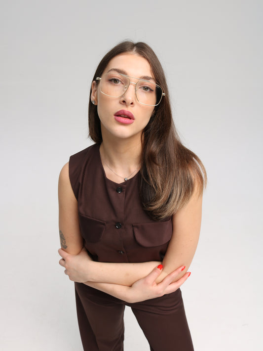 მუქი ყავისფერი ჟილეტი/Dark brown jacket