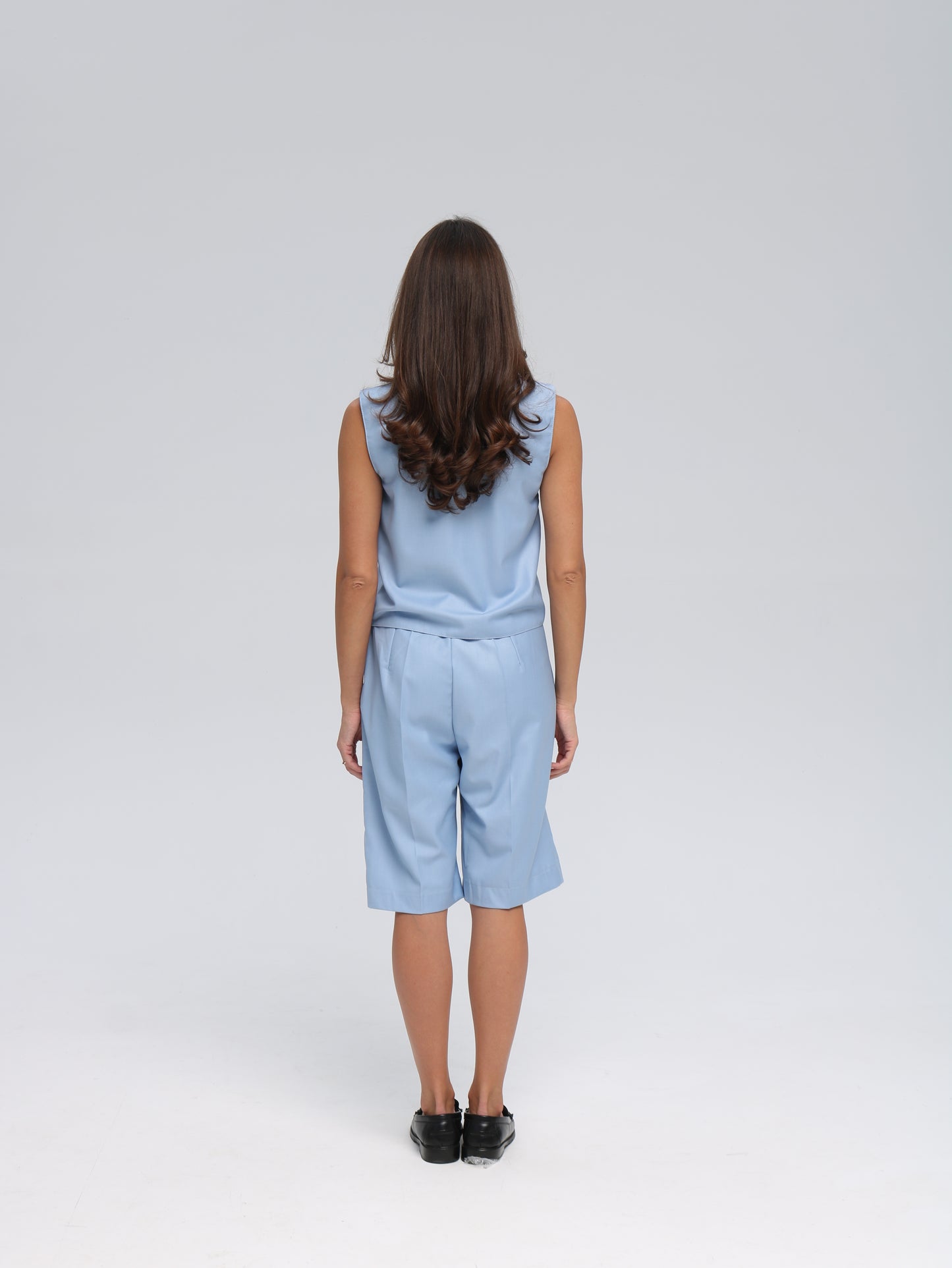 ცისფერი სამეული შარვლით და შორტით/Baby blue set with pants and shorts