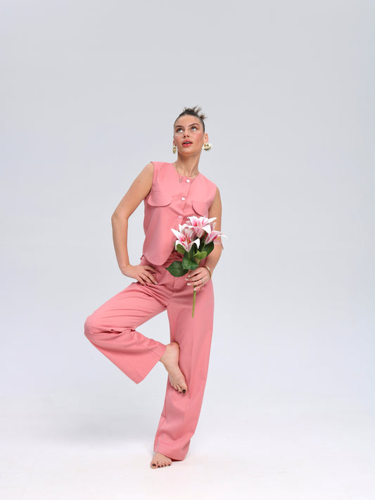 ვარდისფერი ორეული შარვლით/Pink set with pants
