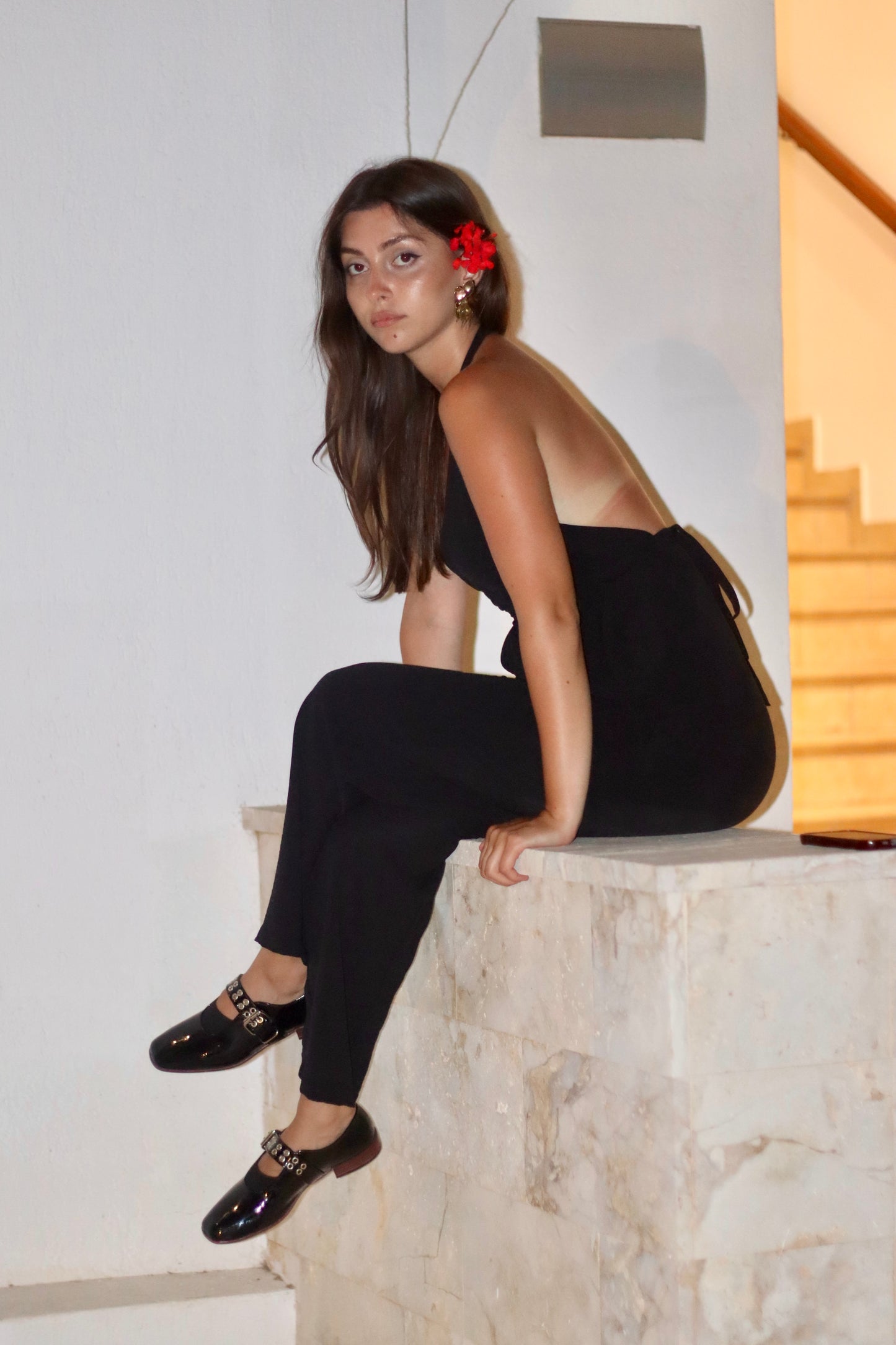 შავი ტილოს შარვალი და ტოპი/Black canva pants and top