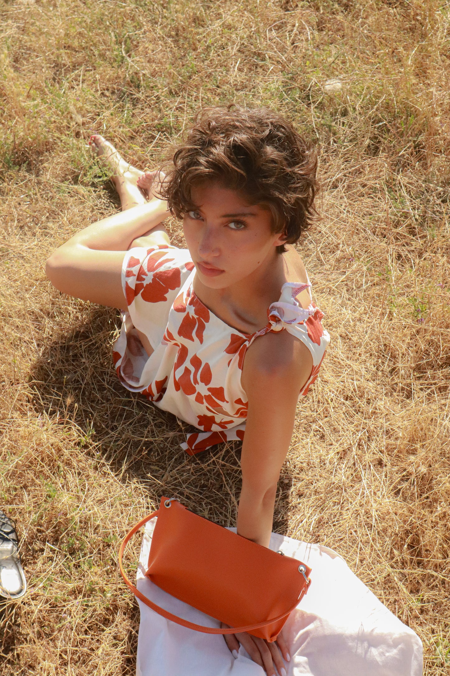 Orange flowers print pareo and top