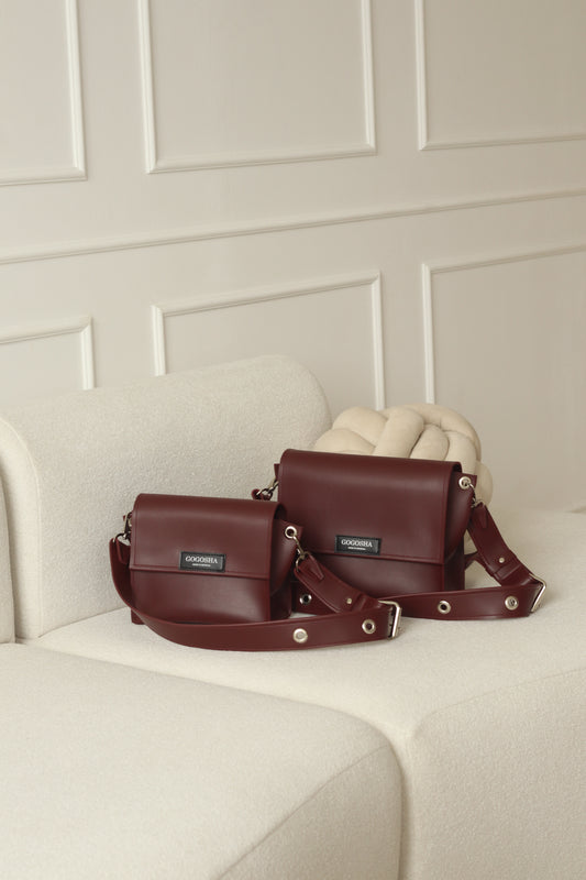 შინდისფერი Mia-ს მოდელი (დიდი და პატარა)/ Burgundy Mia bag (Big and small)