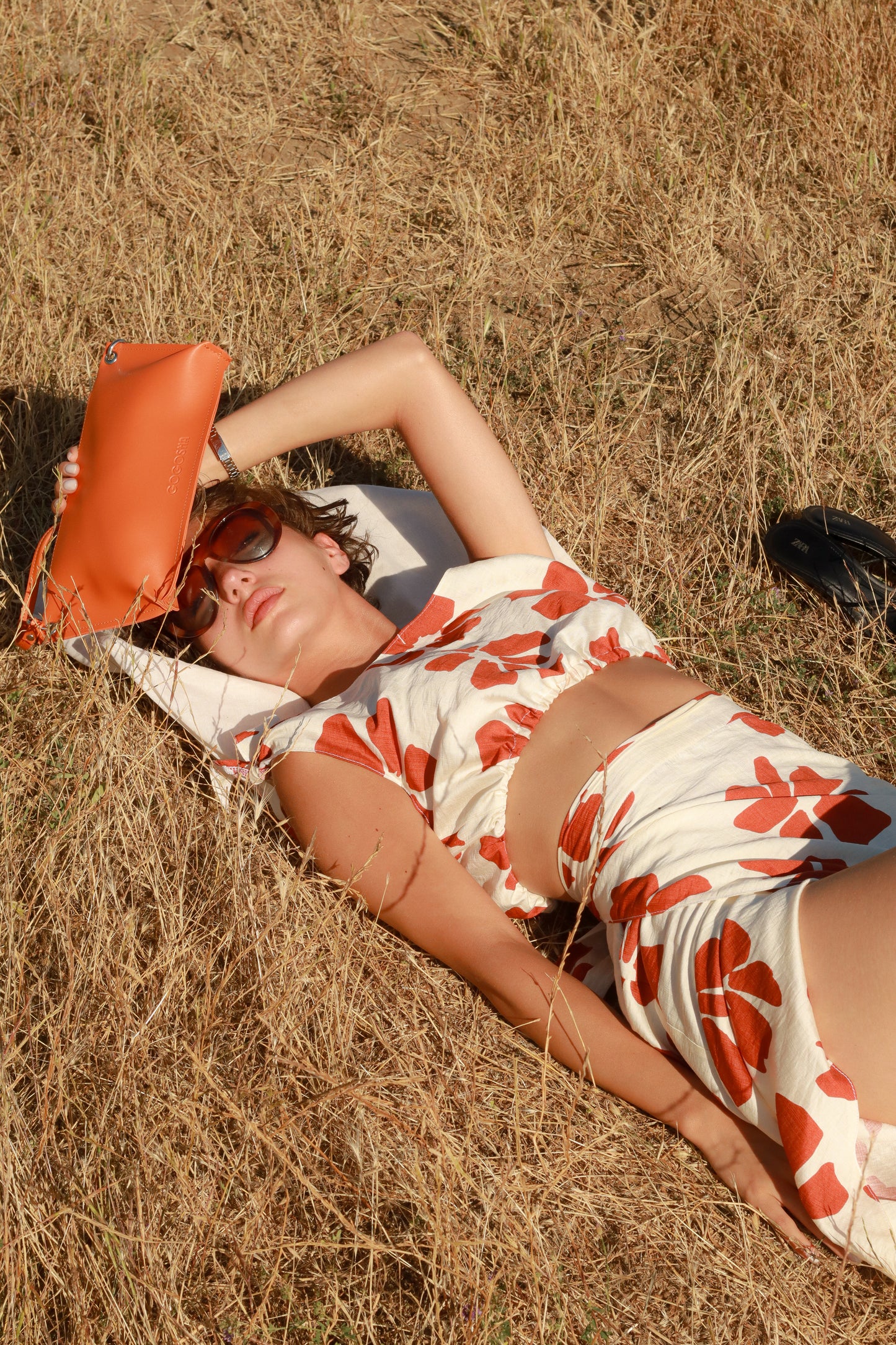 Orange flowers print pareo and top