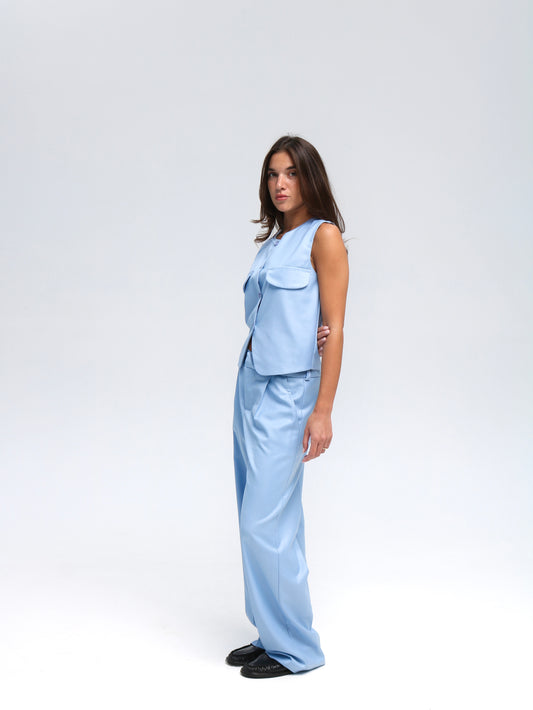 ცისფერი ორეული შარვლით/Baby blue set with pants